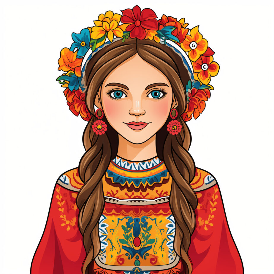 Beautiful Ukrainian Girl In National Ukrainian Costume Coloring Page 2