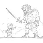 Histoire Biblique : David Contre Goliath – Page À Colorier