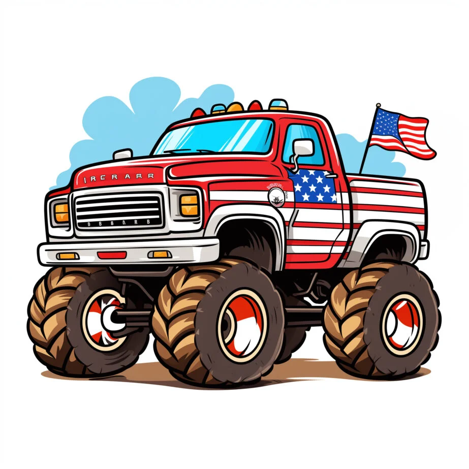 Big Monster Truck With USA Flag Coloring Page 2