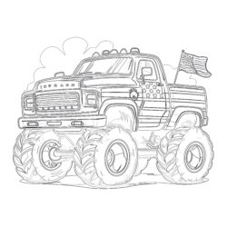 Big Monster Truck With USA Flag - Printable Coloring page