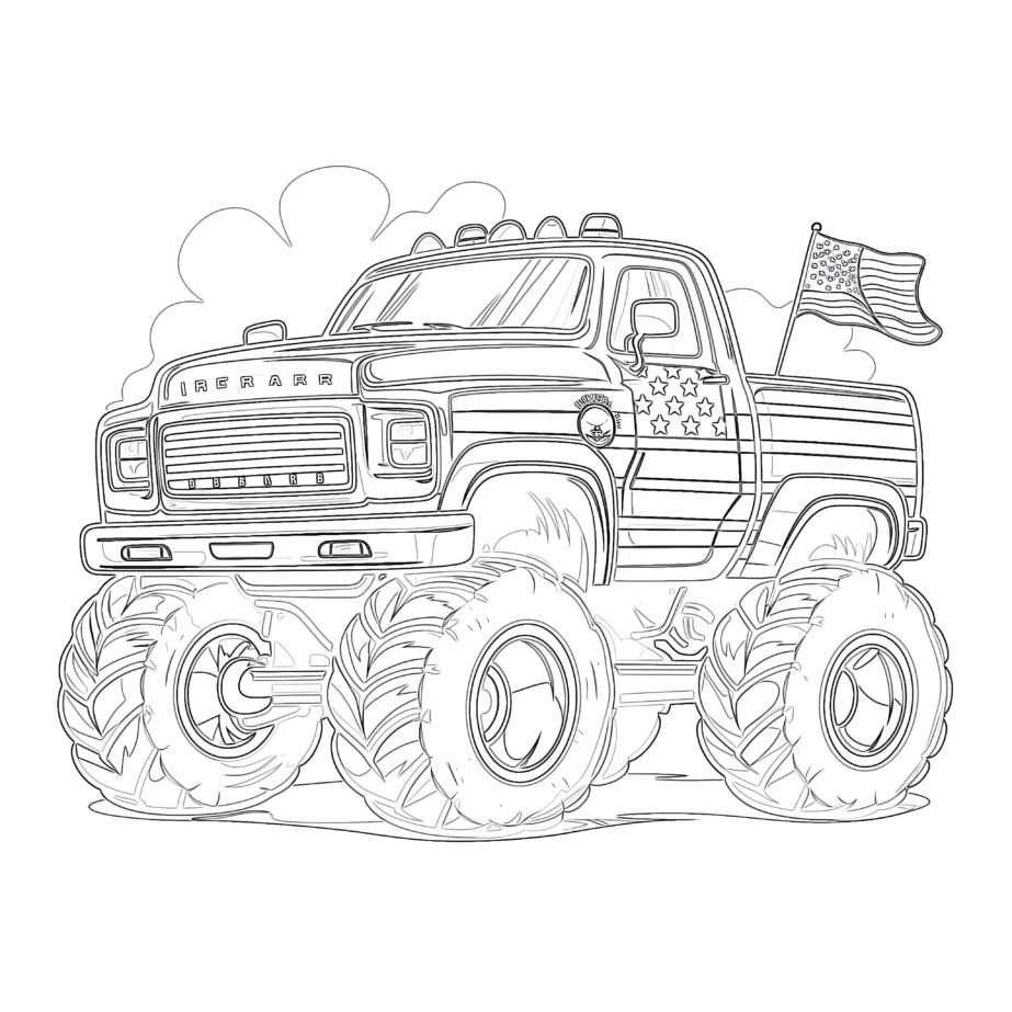 Big Monster Truck With USA Flag Coloring Page