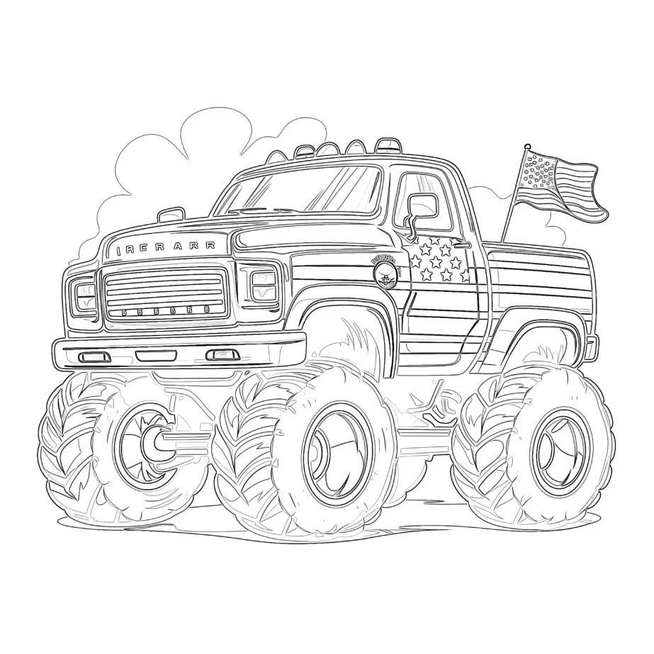 Big Monster Truck With USA Flag Coloring Page