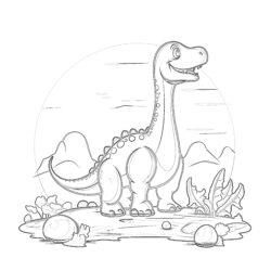 Brontosaurus Dinosaur With Eggs - Printable Coloring page