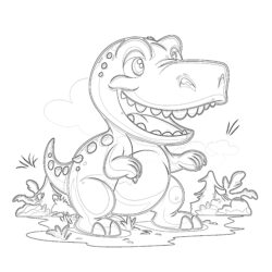 Cartoon Happy Tyrannosaurus - Printable Coloring page