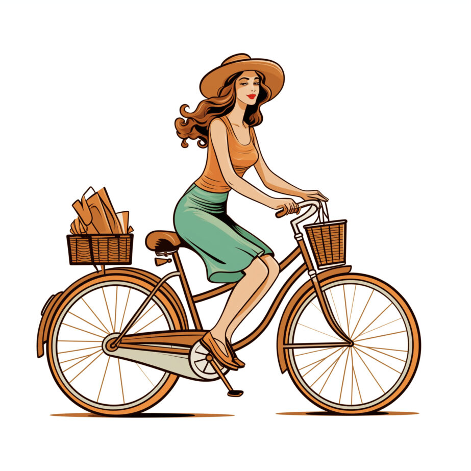 Classic Woman Bicycle Coloring Page 2