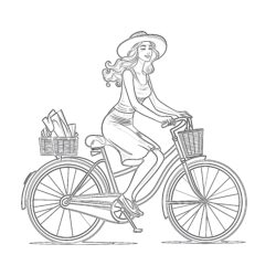 Classic Woman Bicycle - Printable Coloring page