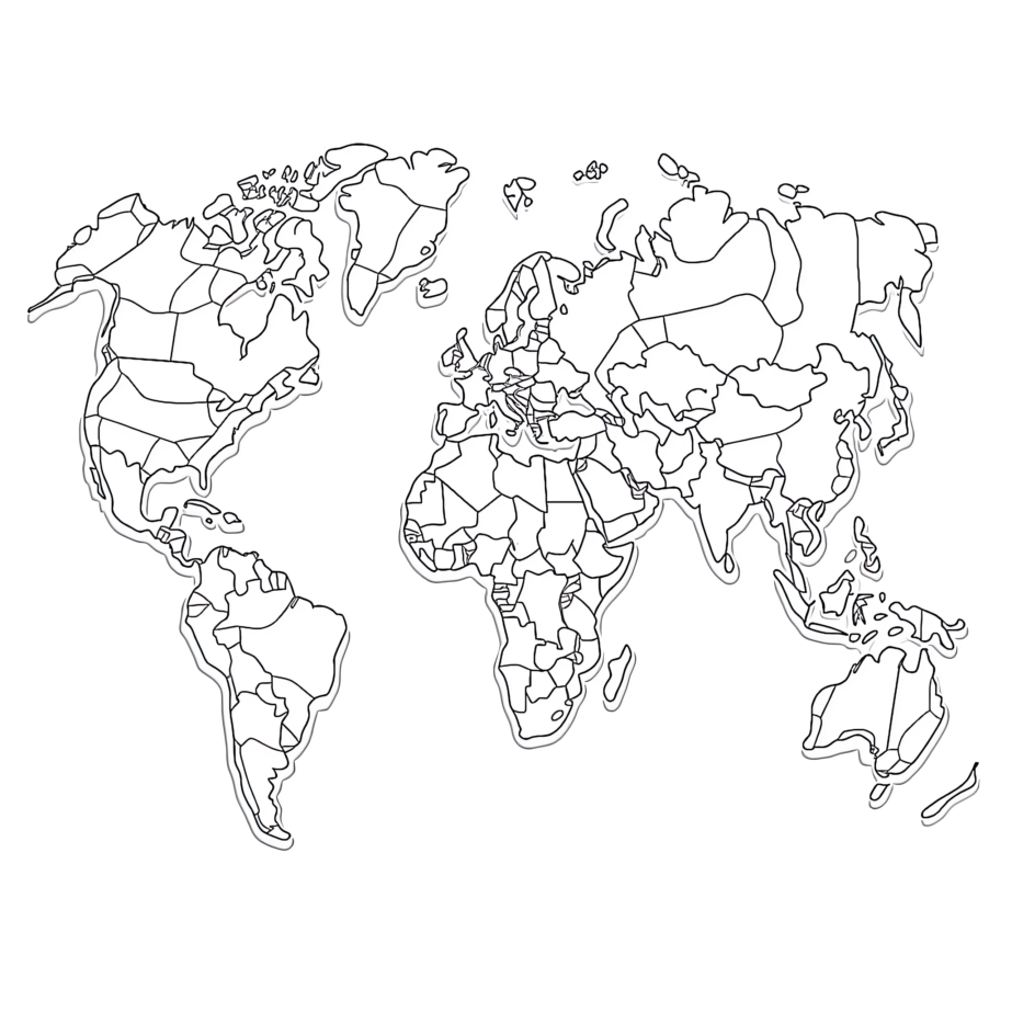 Colored World Map Coloring Page