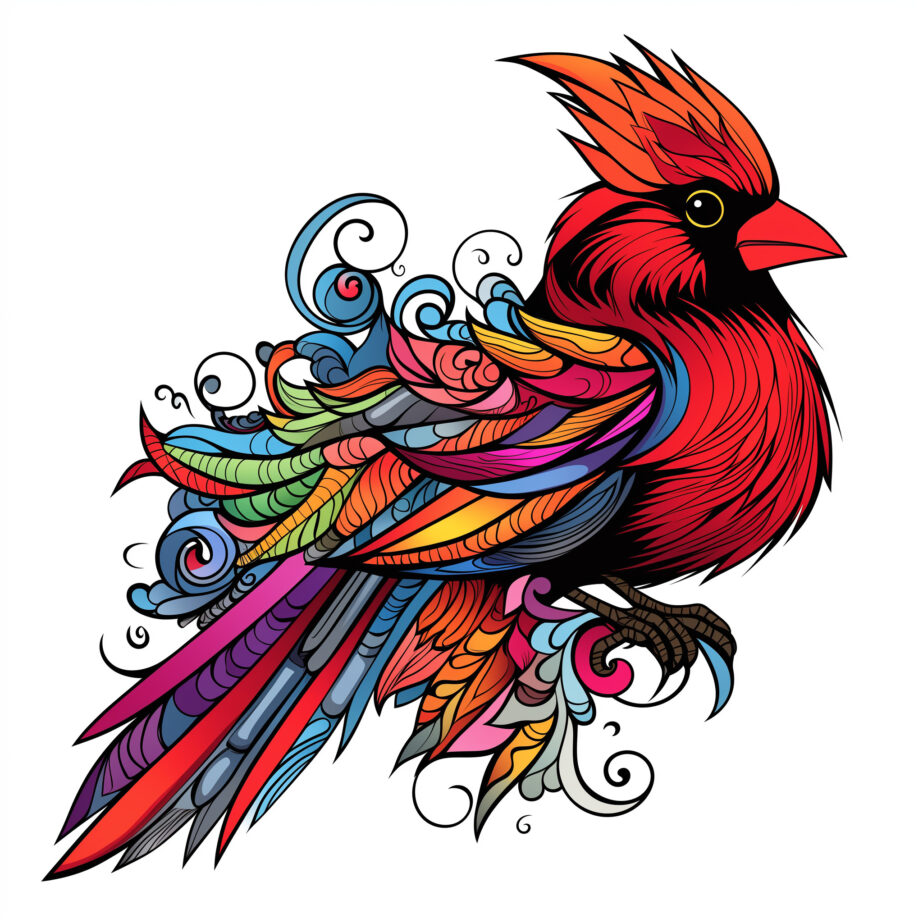 Colorful Cardinal Bird Zentangle Arts Сoloring Page 2Original image
