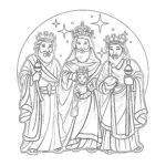 Page À Colorier Sur La Visite Des Trois Rois Mages À L’enfant Jésus