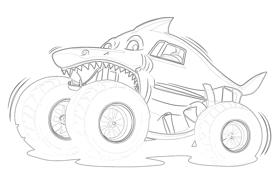 Shark Monster Truck coloring page
