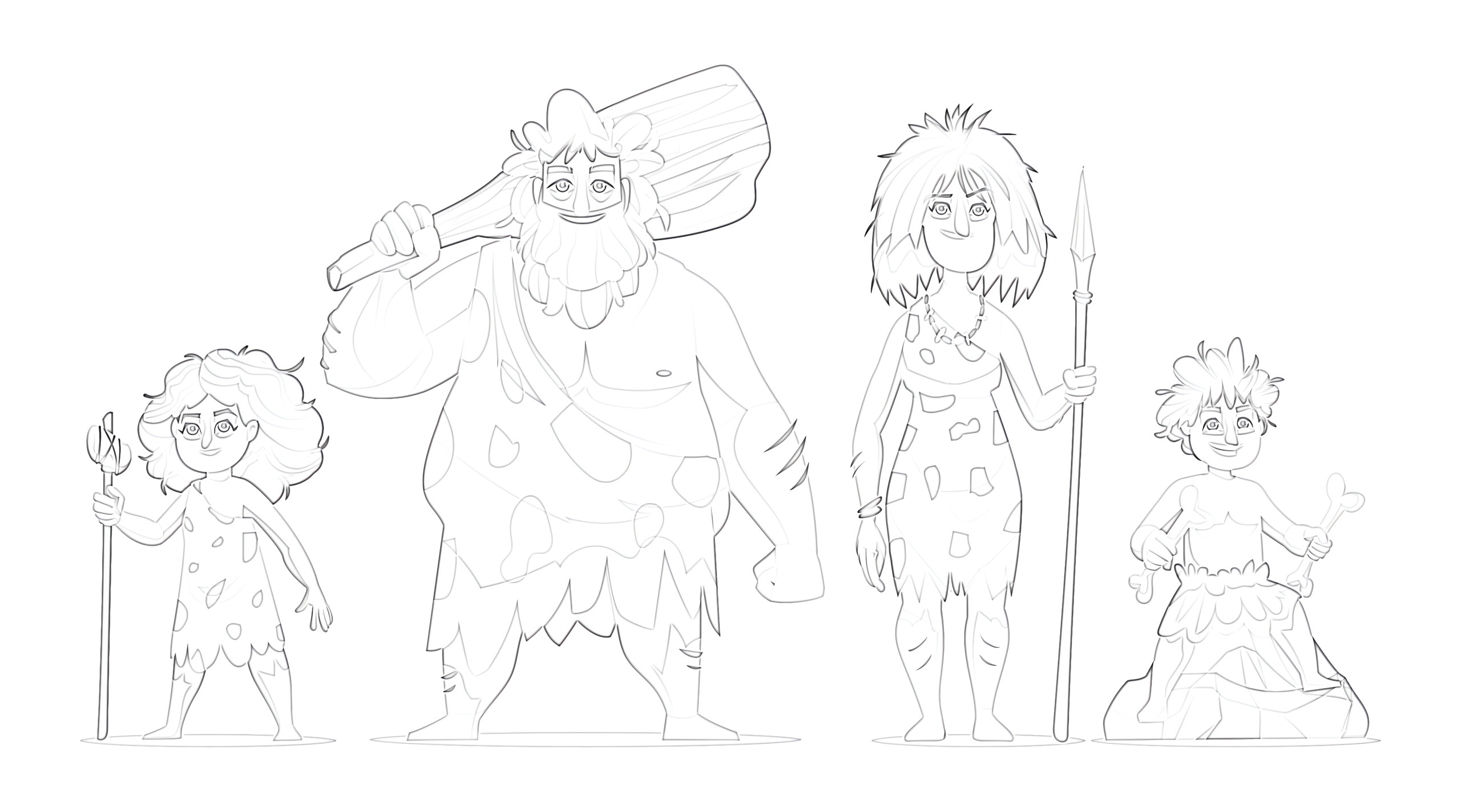 Primitive People Characters Prehistoric Stone Age - Coloring page