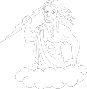 Cartoon Zeus Holding A Thunderbolt - Coloring page