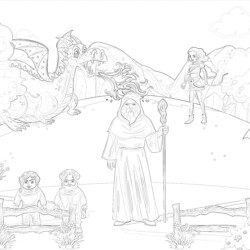 Battle Between Dragon And Elf - Printable Coloring page
