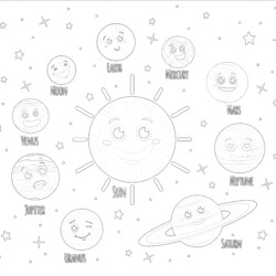 Cartoon Planets With Faces - Printable Coloring page