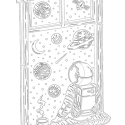 Space Theme With Planets - Printable Coloring page