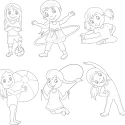Little Girls With Different Hobbies - Printable Coloring page
