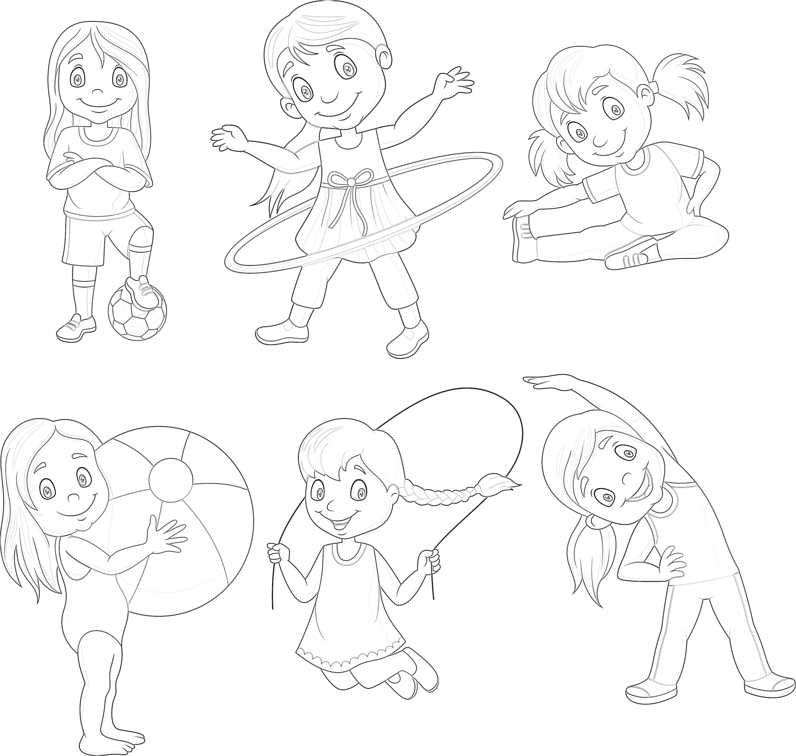 Little Girls With Different Hobbies - Coloring page