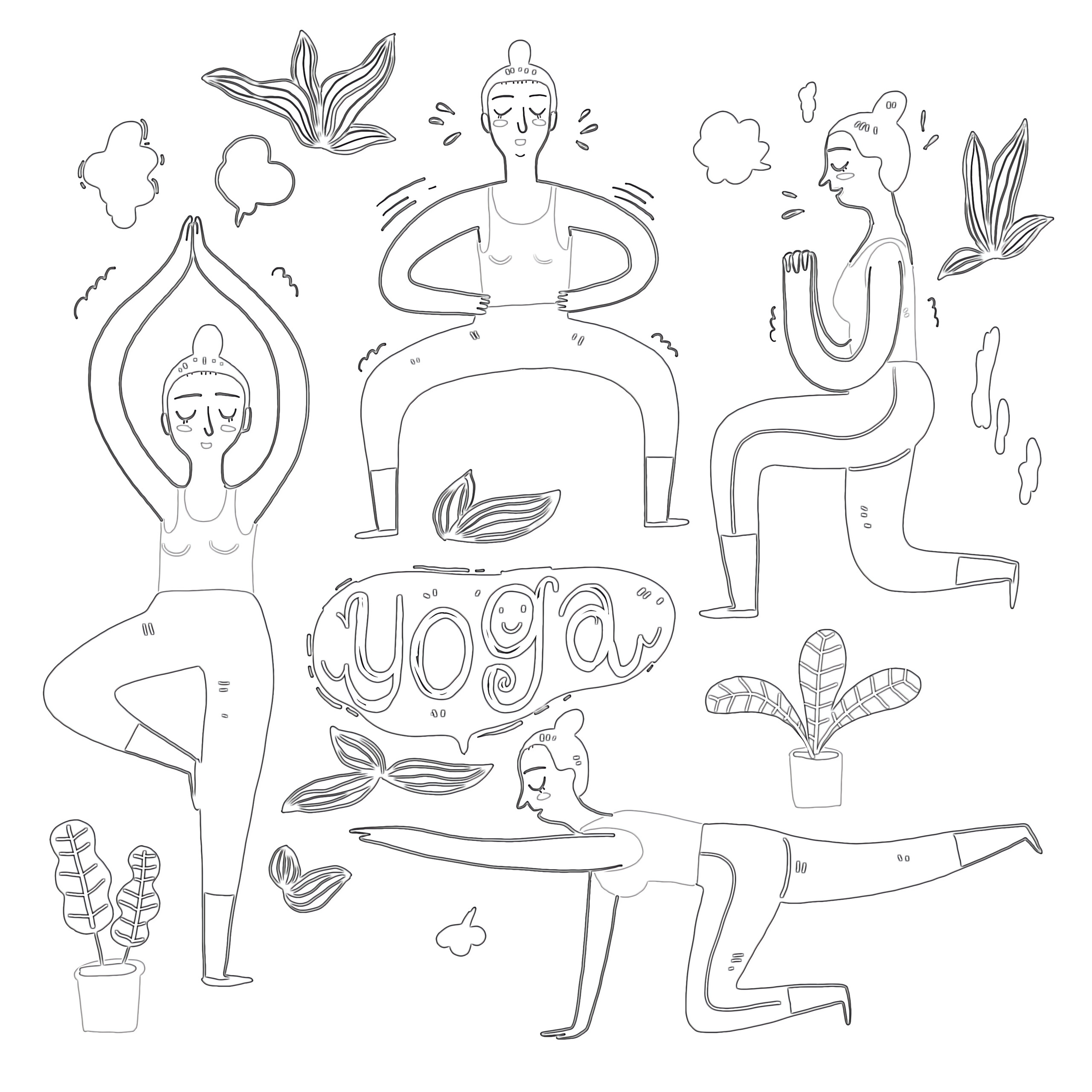 People Playing Yoga - Coloring page