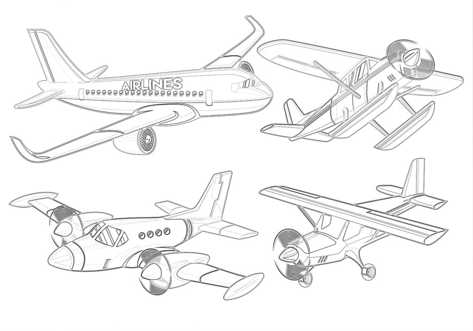 Collection Of Modern Airplane - Coloring page