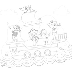 Pirates On The Ship - Printable Coloring page