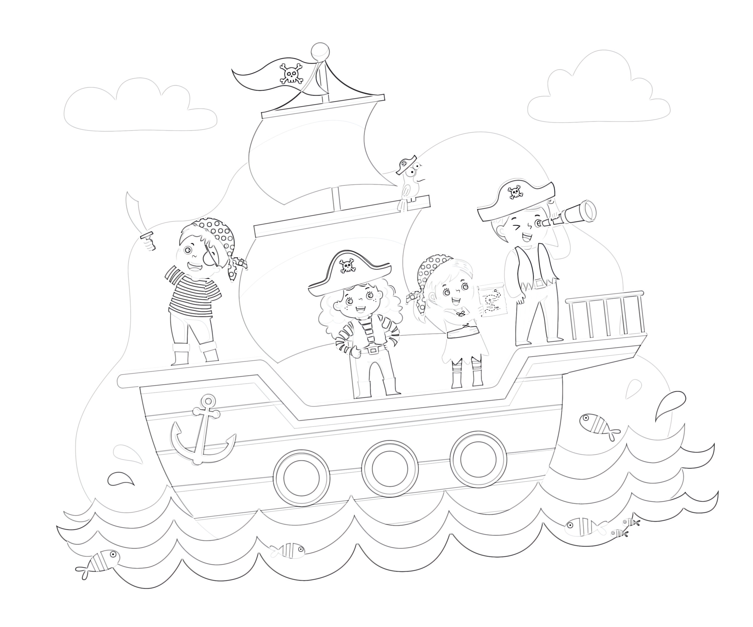 Pirates On The Ship - Coloring page