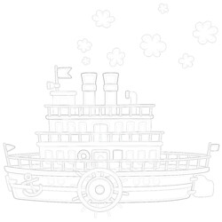 Funny Retro Paddle Passenger Steamboat - Printable Coloring page