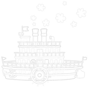 Funny Retro Paddle Passenger Steamboat - Coloring page