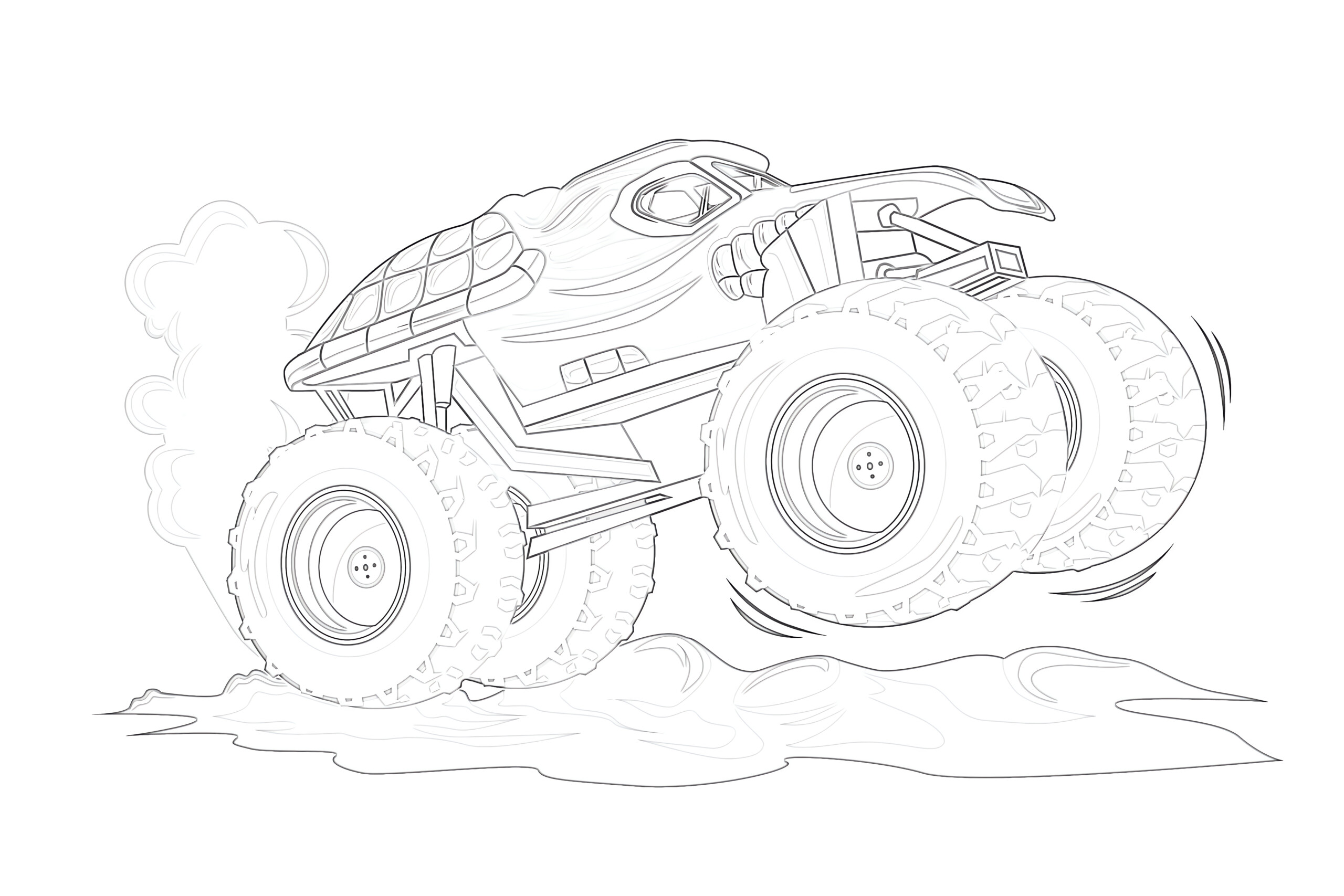 Red Monster Truck Jumping Car - Coloring page