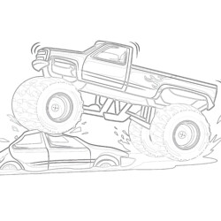 Monster Truck Crushed The Car - Printable Coloring page