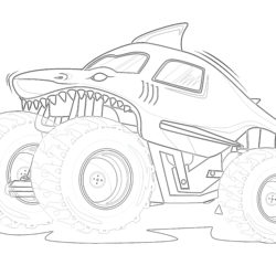 Monster Truck Crushed The Car - Printable Coloring page