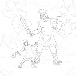 Bible Story David Against Goliath - Printable Coloring page