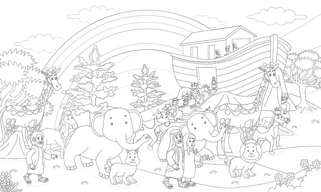 Printable Noah's Ark And The Animals Coloring Page - Mimi Panda