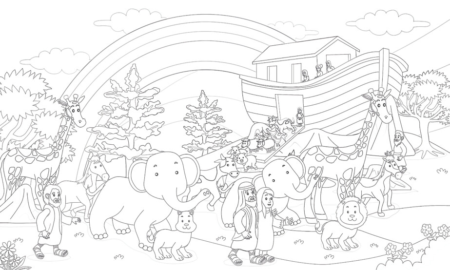 Noah’s Ark And The Animals - Coloring page