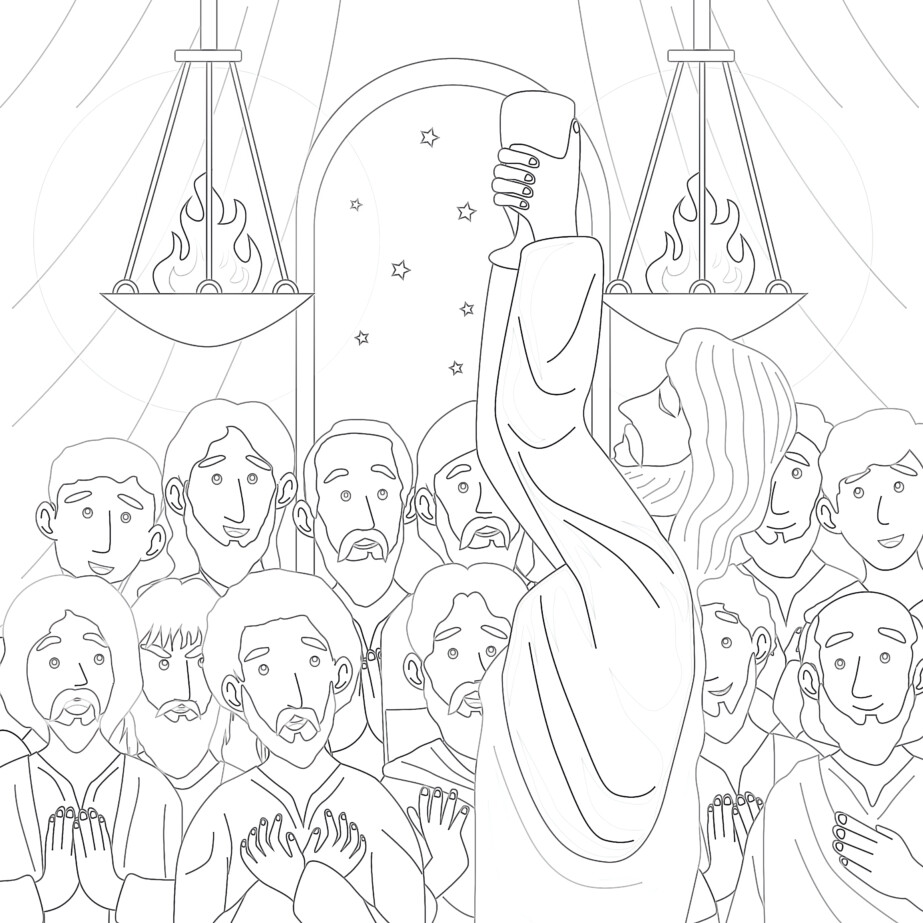 Jesus Celebrates The Last Supper With The Disciples - Coloring page