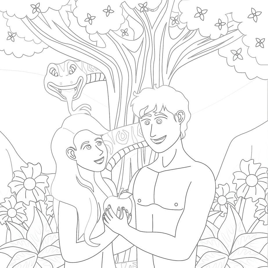 Adam And Eve - Coloring page