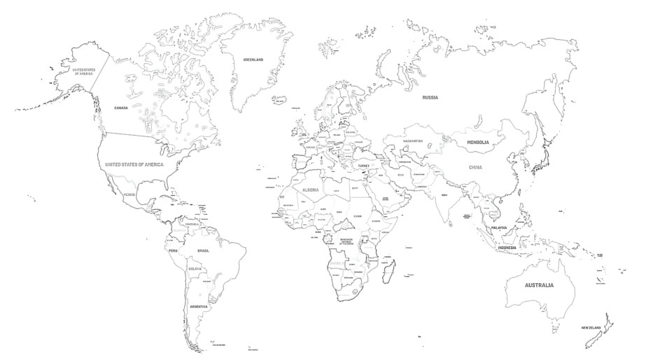 world map coloring page with labels