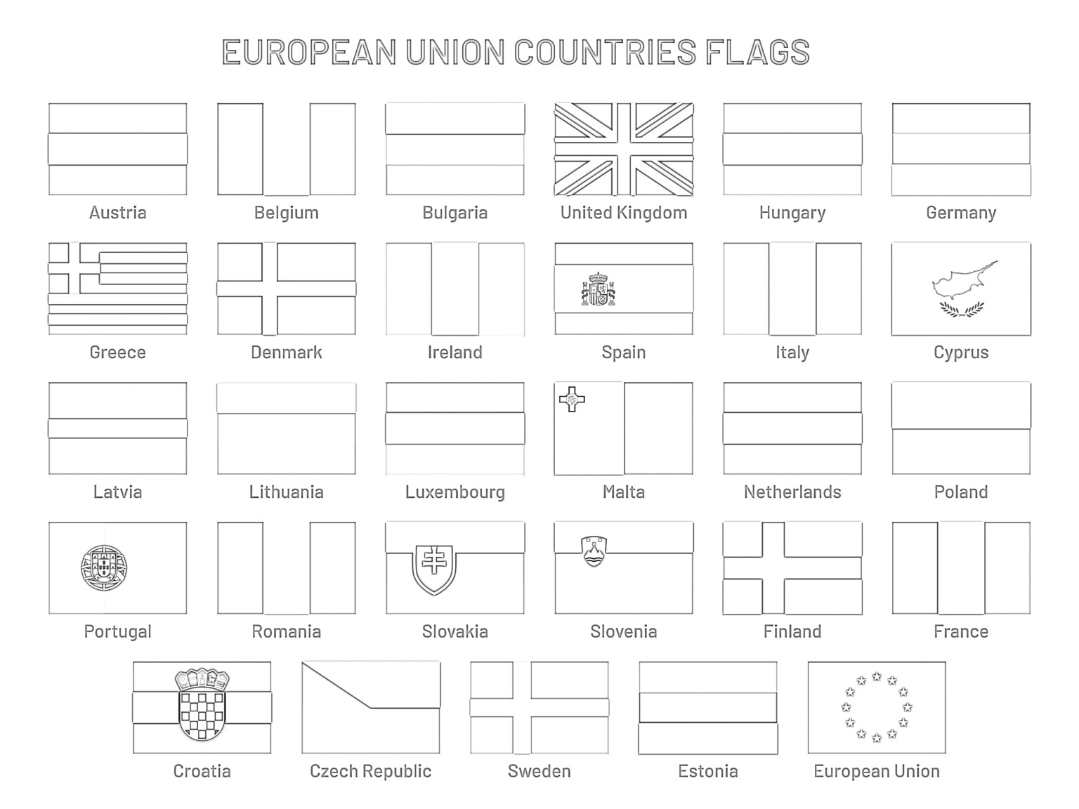 Printable european union countries flags coloring page mimi panda
