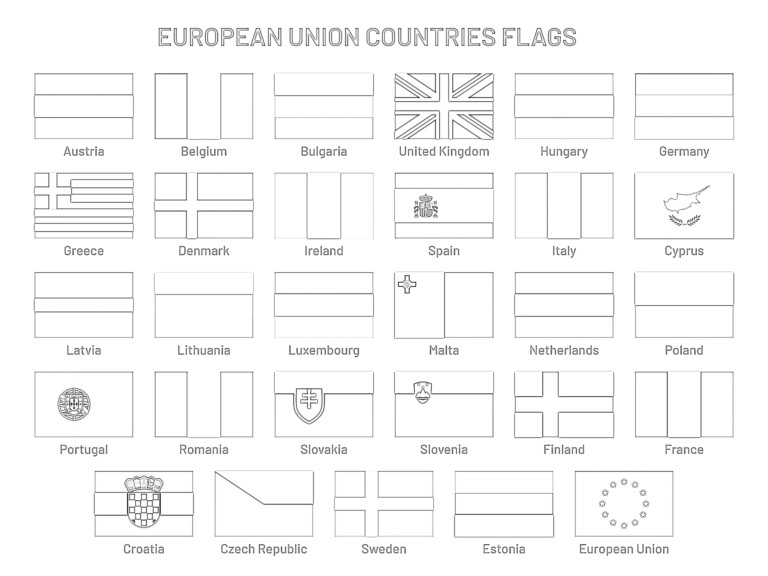 Printable European Union Countries Flags Coloring Page - Mimi Panda