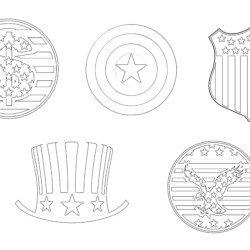 American Flag With Landmarks In Shape Of Heart - Coloring page