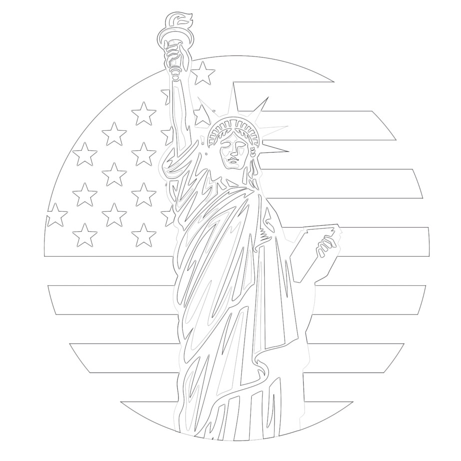 Liberty Statue With United States Flag - Coloring page