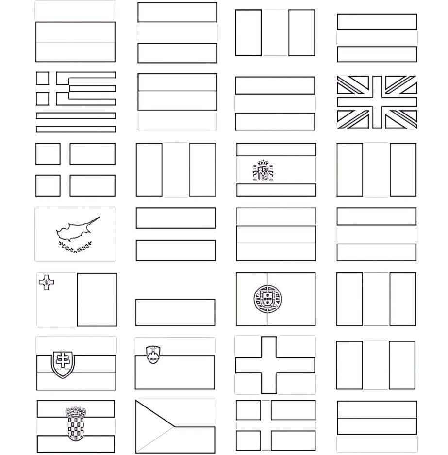 European Union Countries Flags Coloring Page