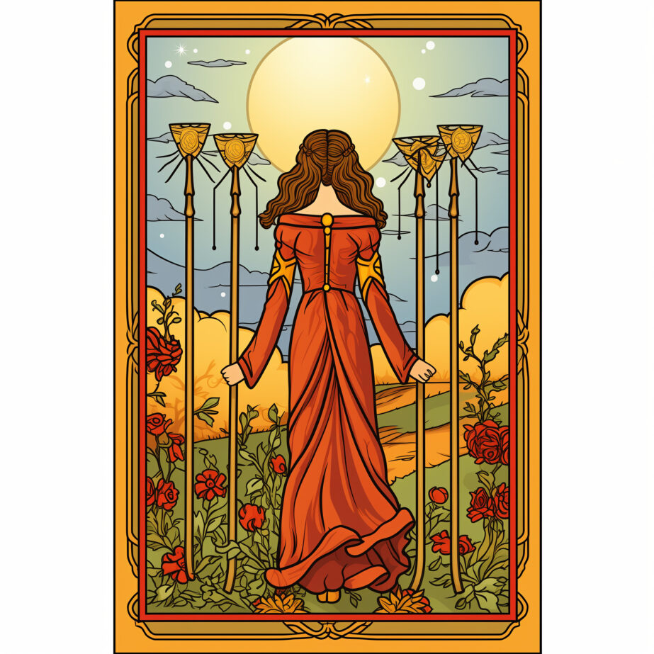 Four Of Wands Coloring Page 2