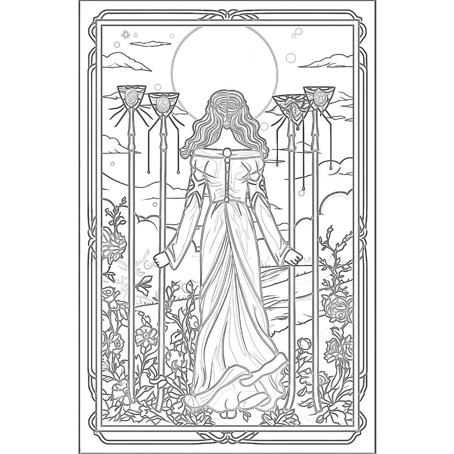 Four Of Wands Coloring Page