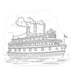 Funny Retro Paddle Passenger Steamboat Coloring Page