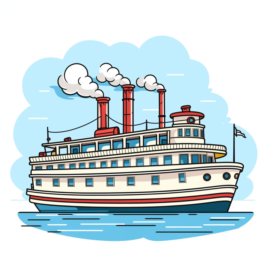 Funny Retro Paddle Passenger Steamboat Coloring Page 2