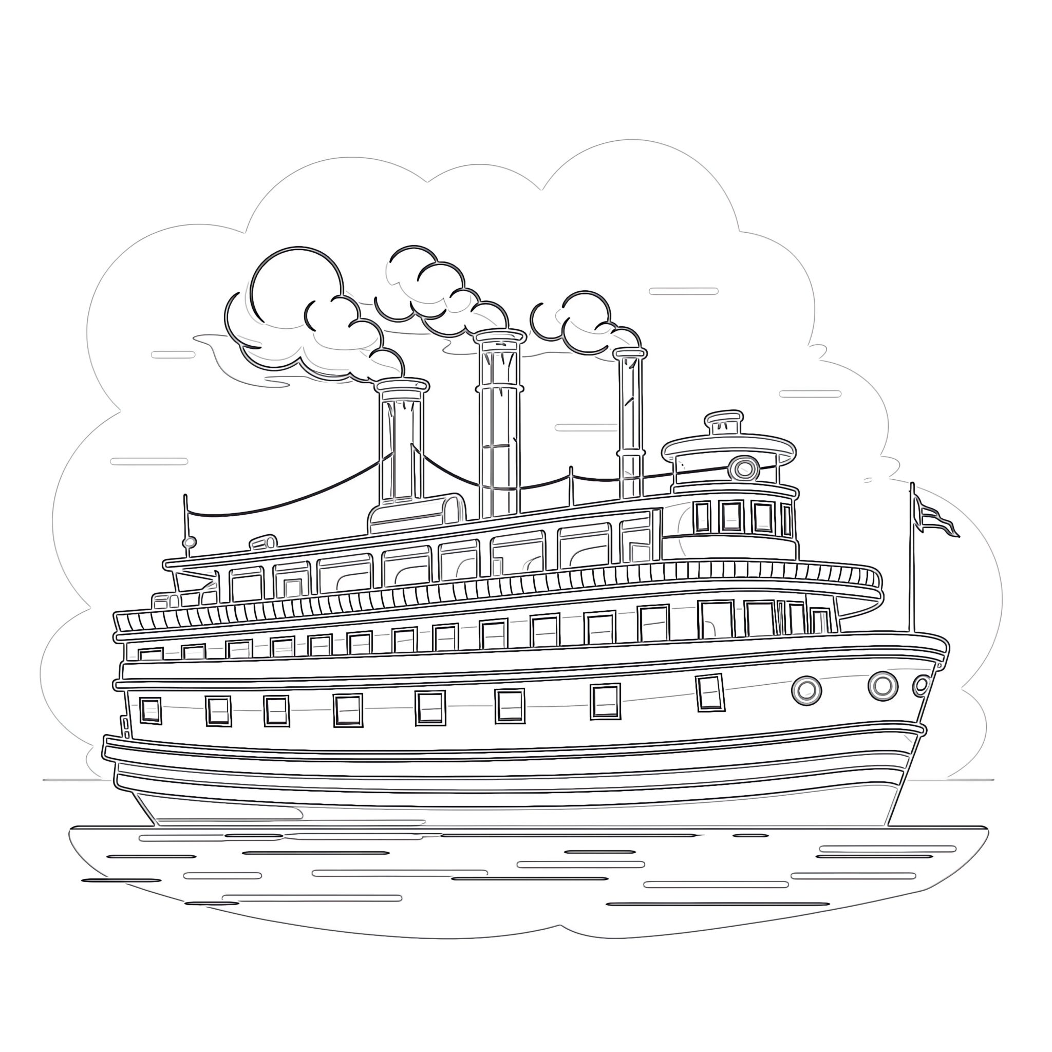 Funny Retro Paddle Passenger Steamboat coloring page