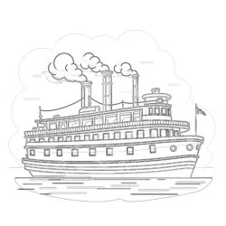 Funny Retro Paddle Passenger Steamboat - Printable Coloring page
