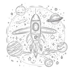 Hand Drawn Colorful Space - Printable Coloring page