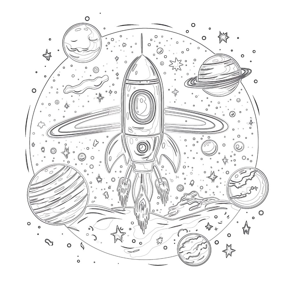Hand Drawn Colorful Space Coloring Page