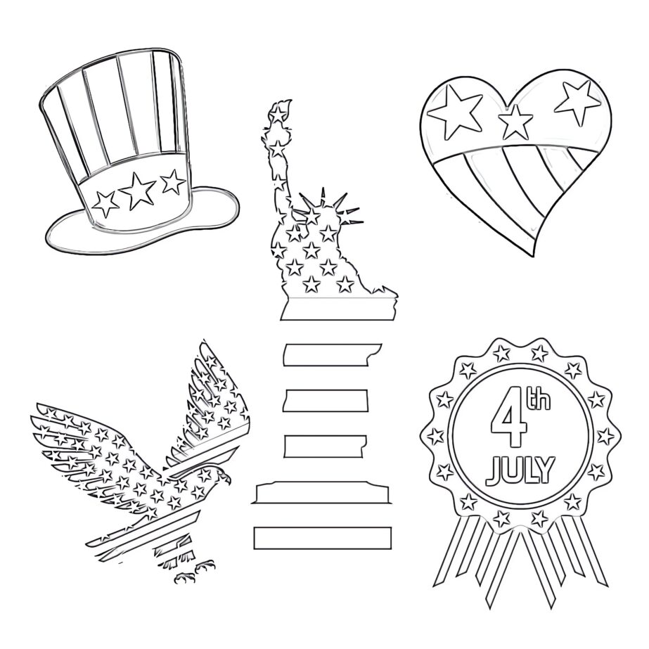 Hand Drawn Doodle Different American Objects Coloring Page